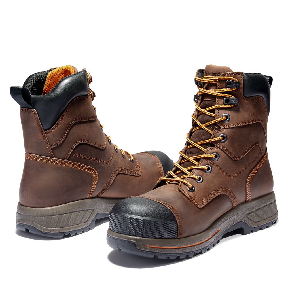 Timberland Μποτακια Εργασίας Ανδρικα Καφε/Μαυρα - Pro® Helix Hd 8\" Comp Toe - Greece 1260374-JG